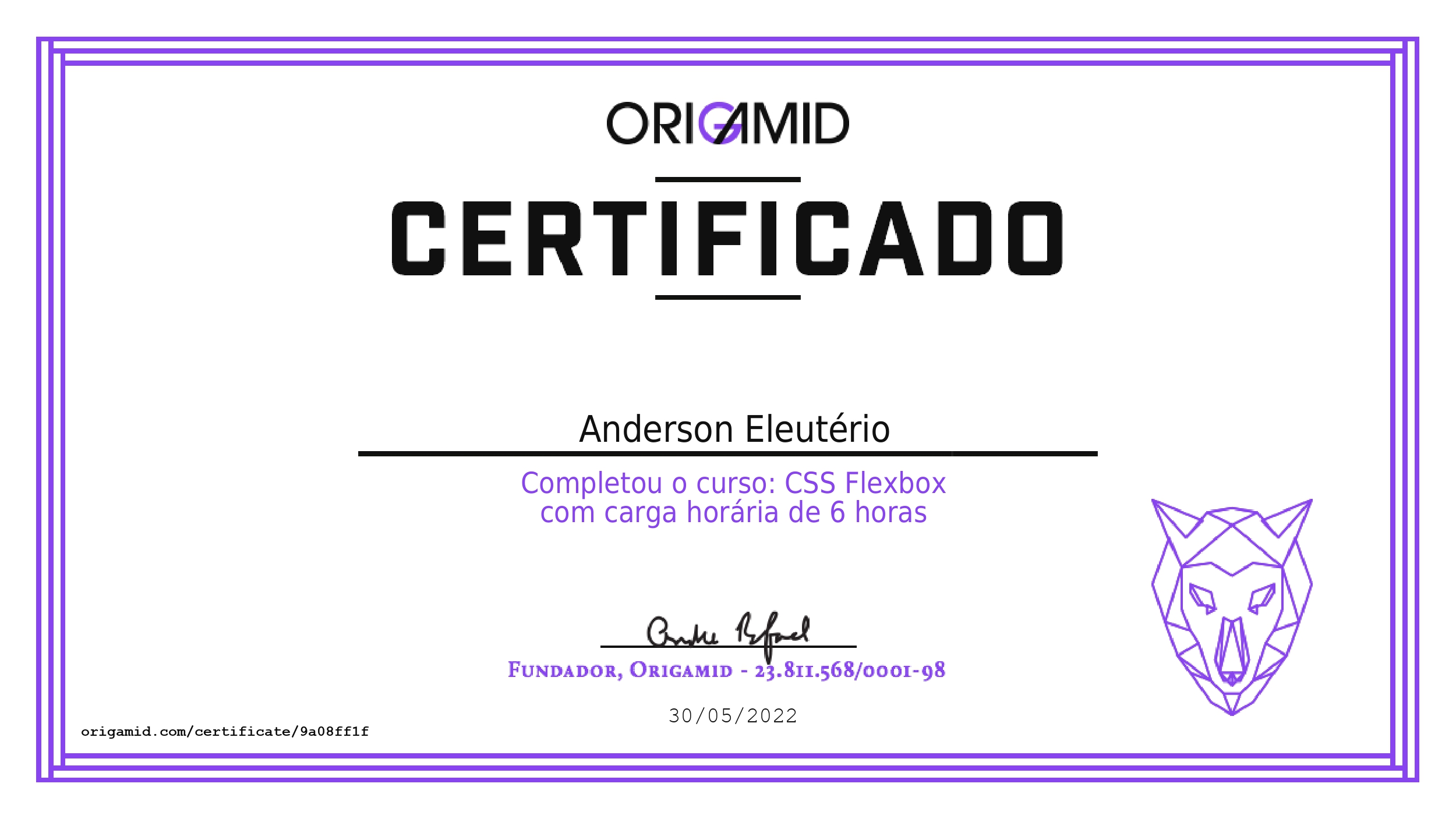 Certificado do curso de Flexbox