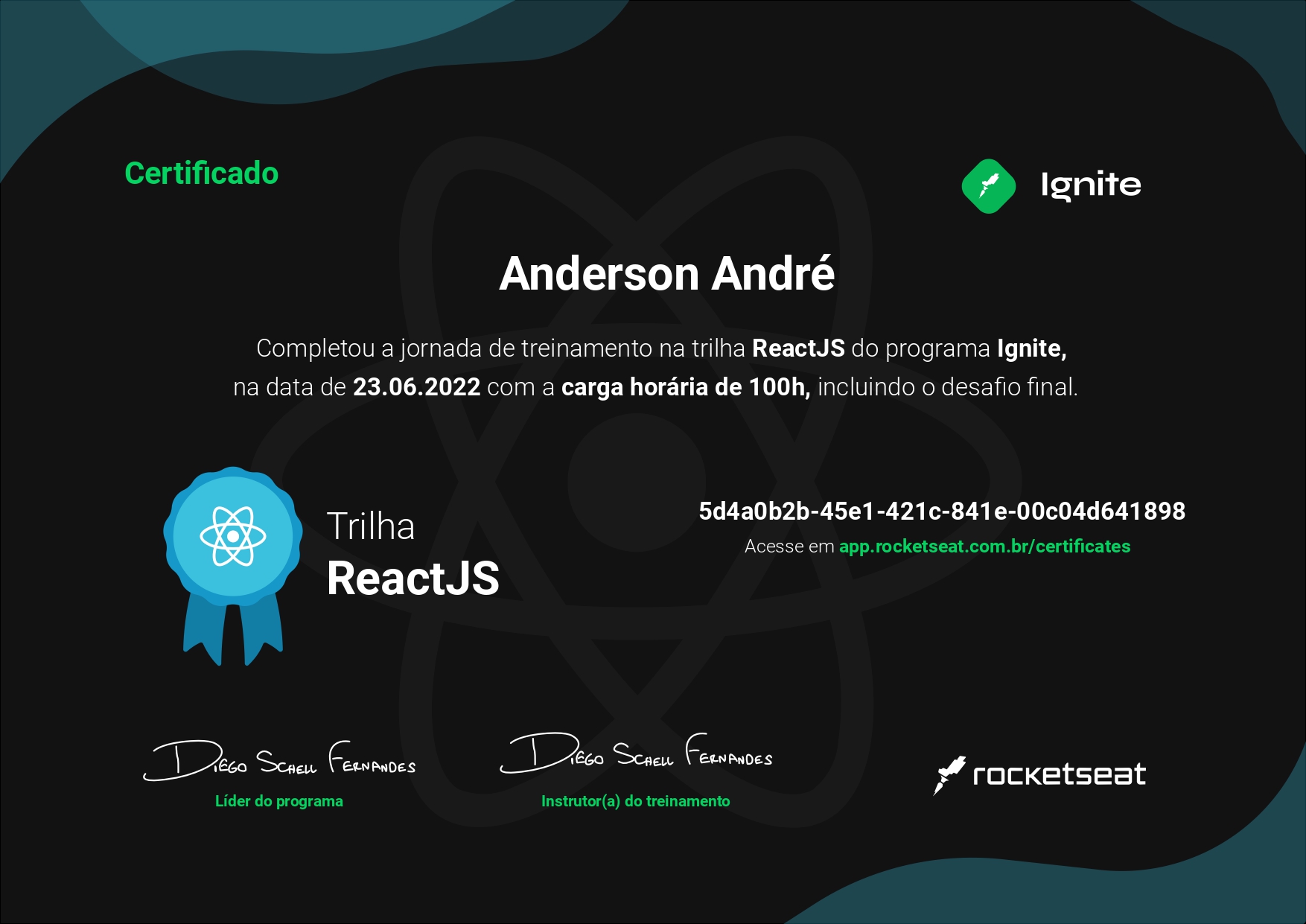 Certificado do curso de ReactJS