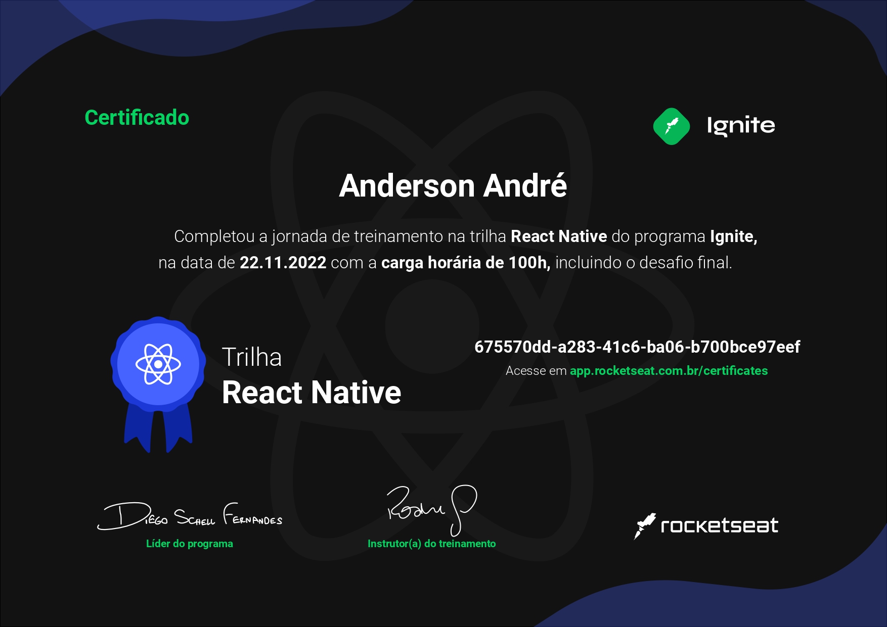 Certificado do curso de React Native